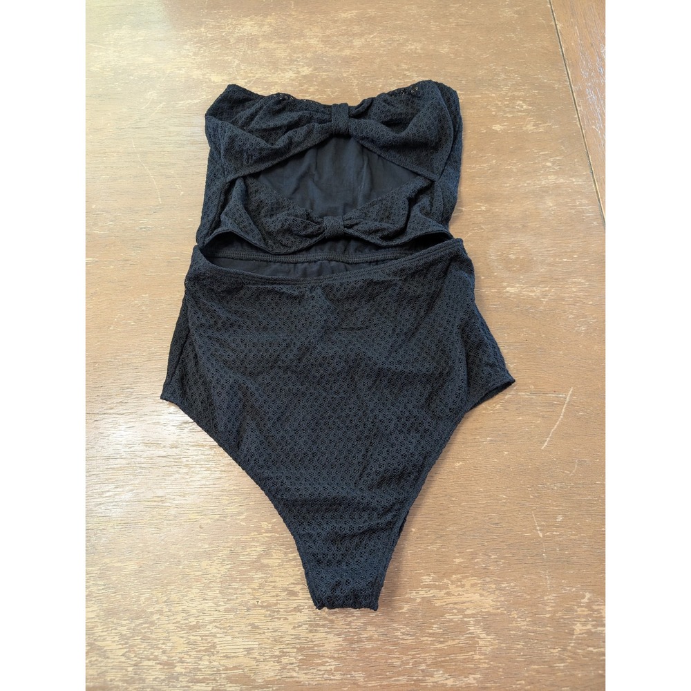 Nightcap Clothing Black Lace Bowie Strapless one piece swimsuit Cutout Medium